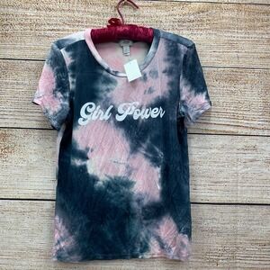 Jenni Intimates "Girl Power" Tie Dye‎ Graphic Tee T-Shirt Top [Size Small]